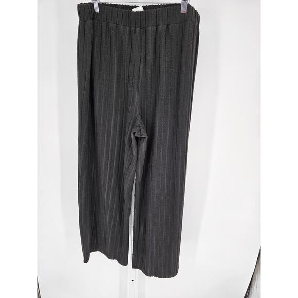Shein Curve Womens Sz 1XL Wide Leg Black Pull On Pants Ribbed - Picture 1 of 4
